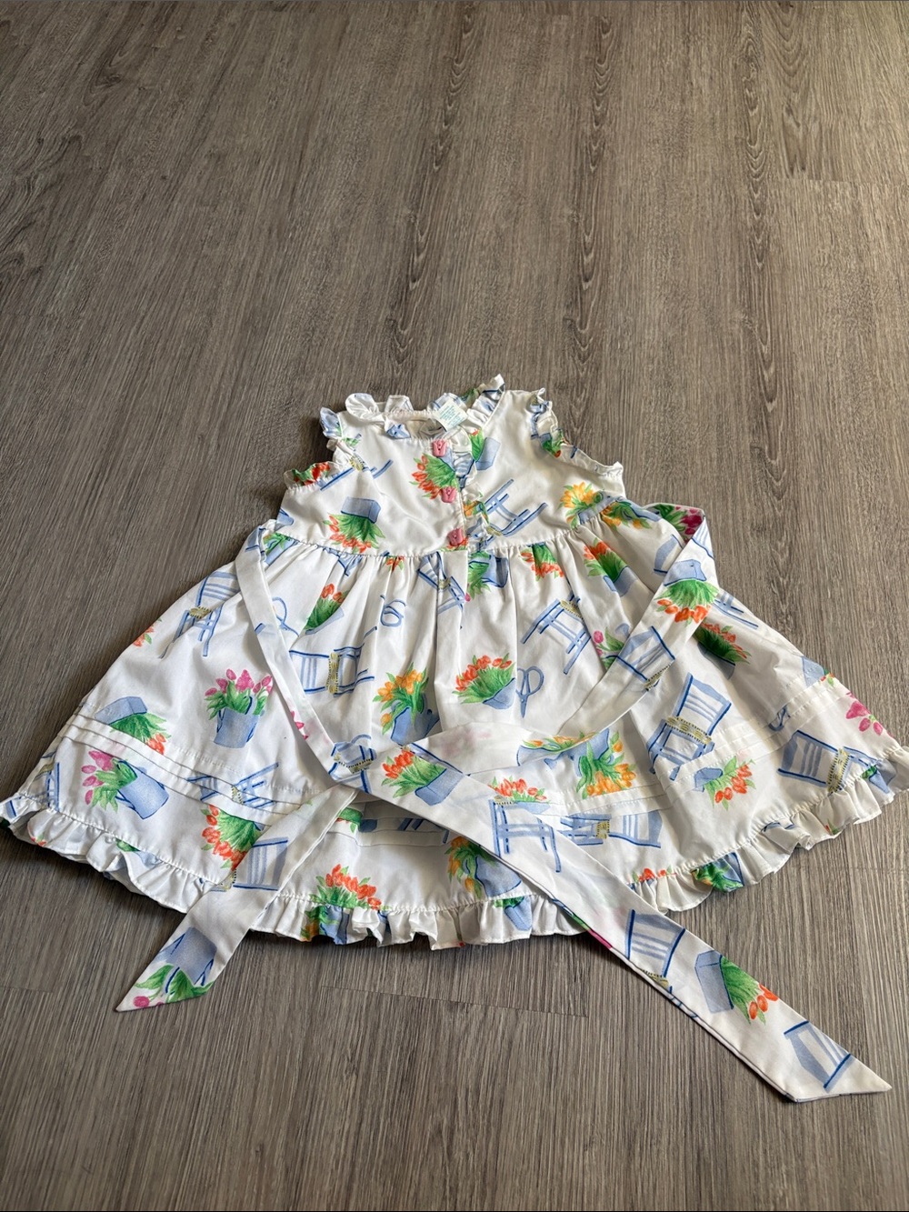Vintage White Floral Sundress with Watering Can Print - 24 Months